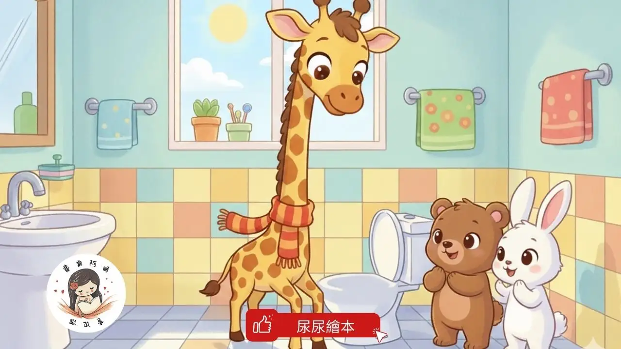 Read more about the article 睡前故事《長頸鹿阿鹿學上廁所》生活習慣｜品格教育｜尿尿繪本